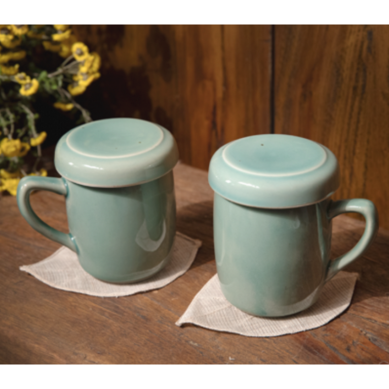 Dangozai Celadon Tea Mug Set for 2 (Tea Mug, Infuser, Lid x 2)