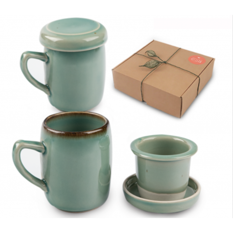 Dangozai Celadon Tea Mug Set for 2 (Tea Mug, Infuser, Lid x 2)