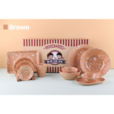 Korean Retro Melamine 19-Piece Full Dining Set (Color Options: Green, Brown, Blue)