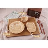 Korean Retro Melamine 19-Piece Full Dining Set (Color Options: Green, Brown, Blue)