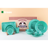 Korean Retro Melamine 19-Piece Full Dining Set (Color Options: Green, Brown, Blue)