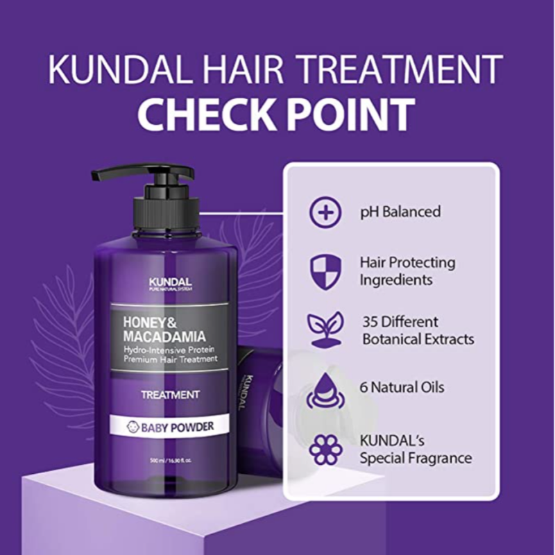 KUNDAL Honey & Macadamia Hydro-Intensive Protein Premium Natural Hair Treatment (Baby Powder Scent) 16.90 fl oz