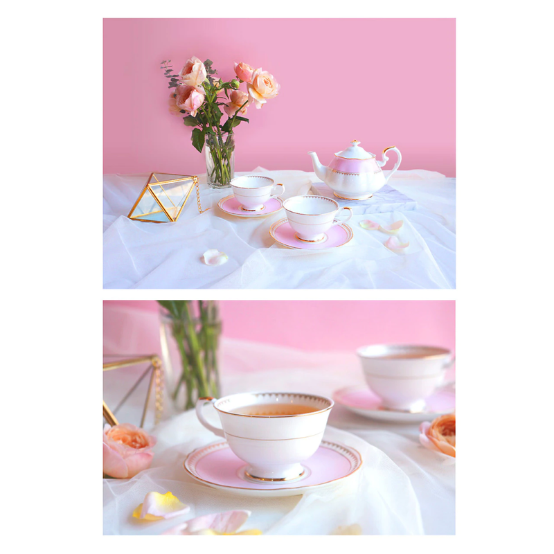 [HANKOOK CHINAWARE] Royal Pastel Pink Coffee/Tea Set with Tea Pot for 2 (7pcs)