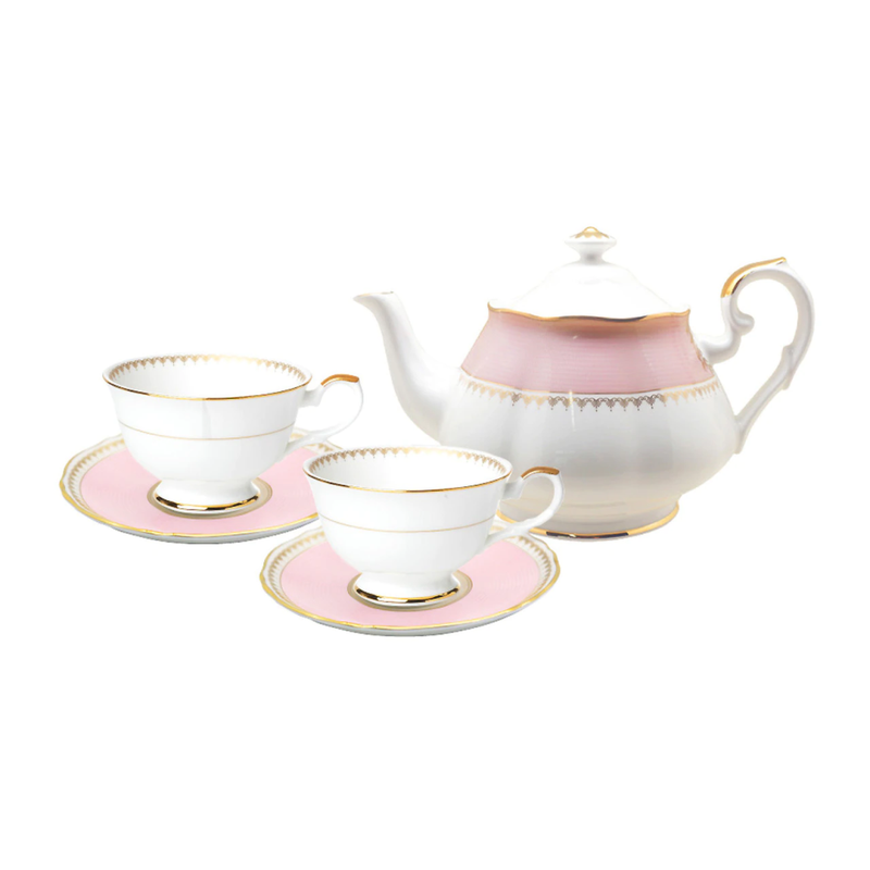 [HANKOOK CHINAWARE] Royal Pastel Pink Coffee/Tea Set with Tea Pot for 2 (7pcs)