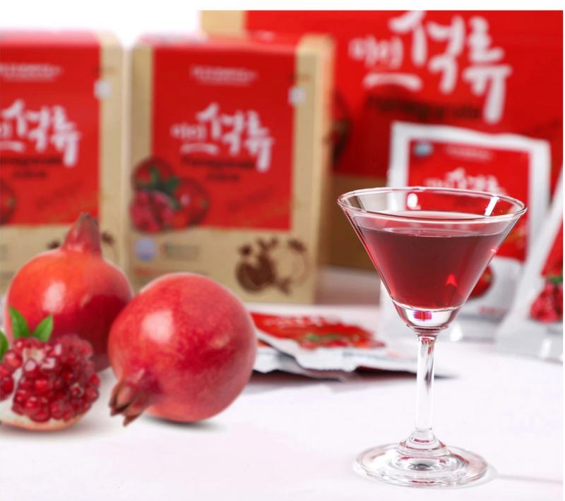SeoulMills pomegranate health drink in packs. 