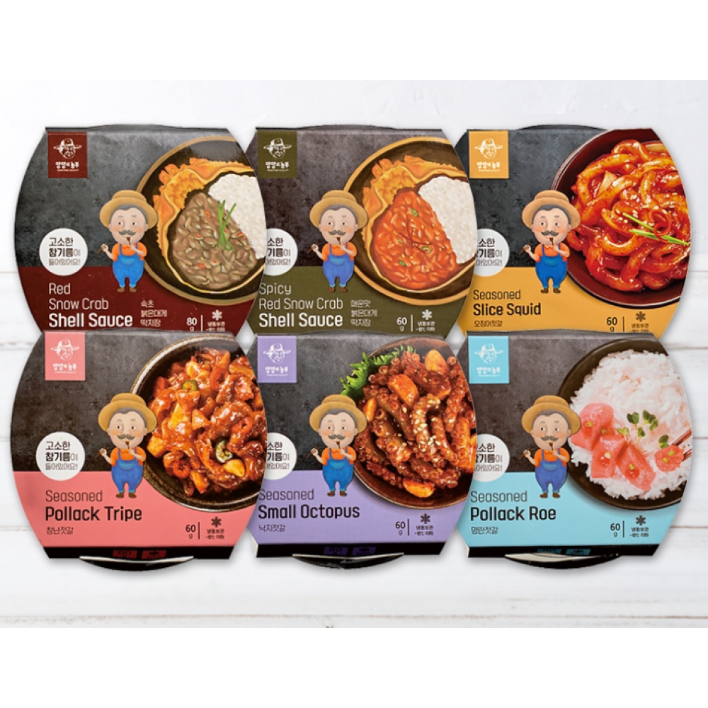 [SEPARATE FREE SHIPPING] Sokcho Seasoned Salted Seafood (Jeotgal) Set (6 types x 3 each)